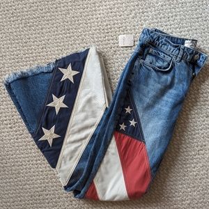 Free People Betsy Flare American Flag Flare Raw Hem Jeans NWT